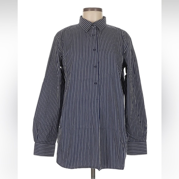 Lauren Ralph Lauren LRL Oversized Striped Button Down LS Shirt M Blue Preppy - Picture 1 of 4